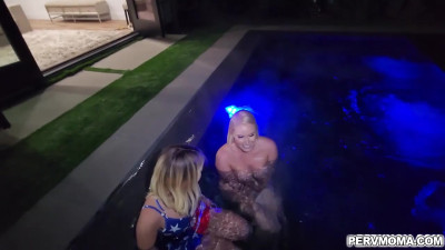 Vanessa and Emma fucks Allen's cock at the pool