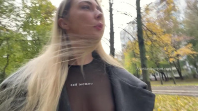 Anastasia Ocean - A girl shows her breasts while walking around city