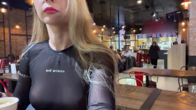 Anastasia Ocean - Anastasia Ocean shows her breasts in a shopping center cafe. Public